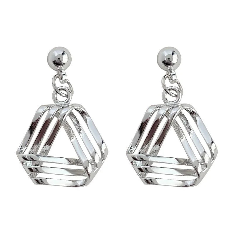 Minimalist Copper Geometric Hollow Triangle Drop Earrings For Women Commuter Fashion Jewelry