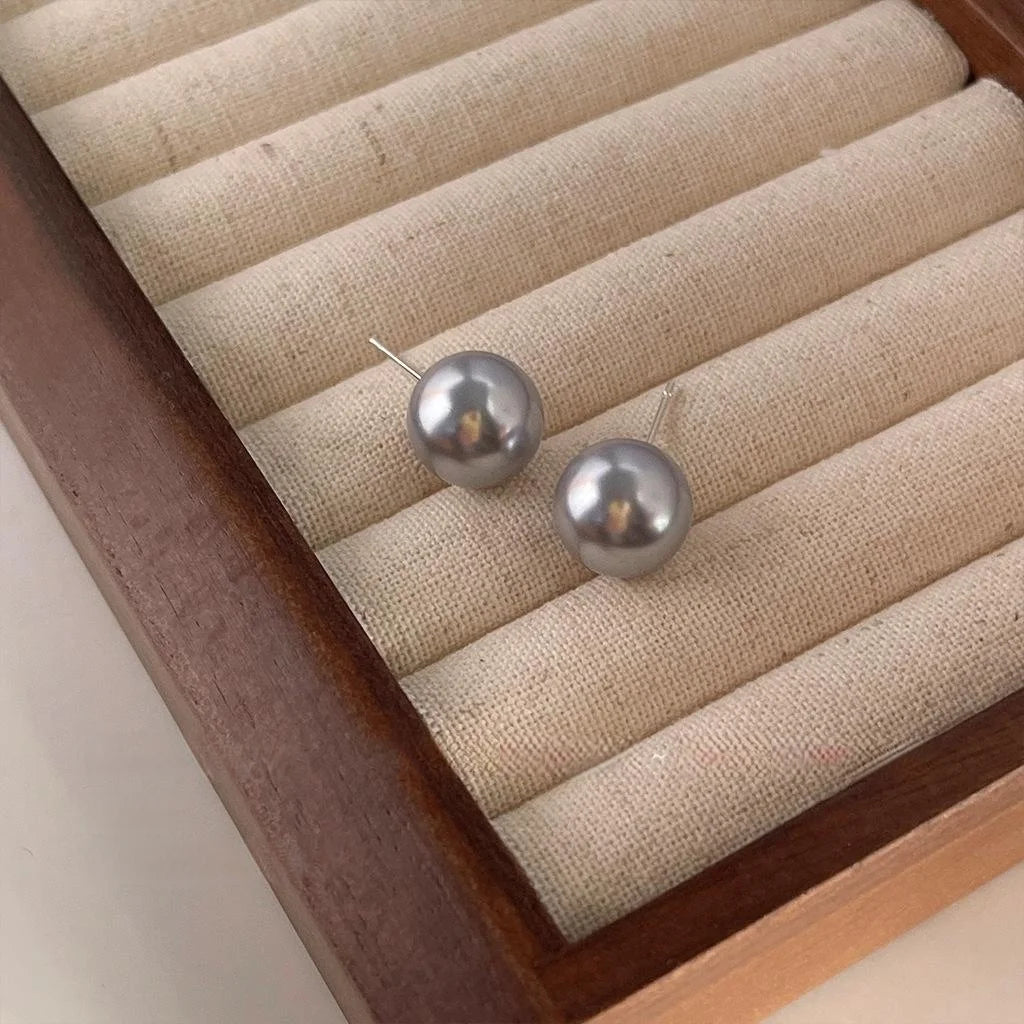 Light Purple Pearl Stud Earrings Silver Plated Pin Round Geometric Minimalist Elegant Jewelry