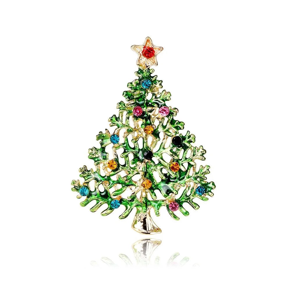 Elegant Enamel Christmas Tree Brooch With Colorful Rhinestones, Star Top Lapel Pin Corsage Gift