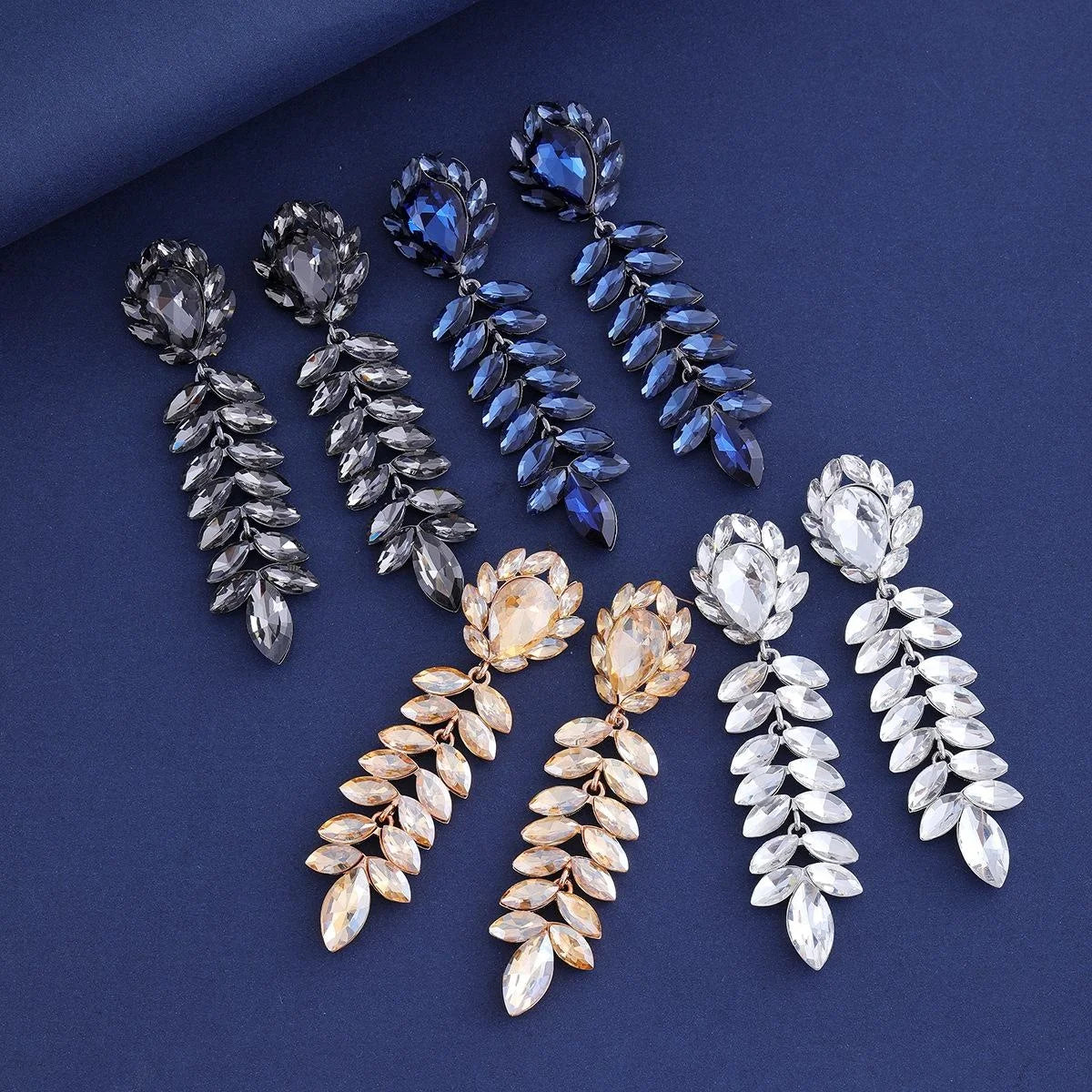 Elegant Long Tassel Crystal Rhinestone Leaf Flower Earrings For Women Alloy Bridal Wedding Party Jewelry
