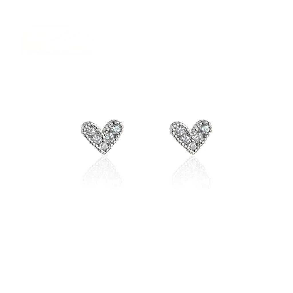 18K Gold Plated Copper Heart Stud Earrings Micro Pave Zircon Minimalist Jewelry