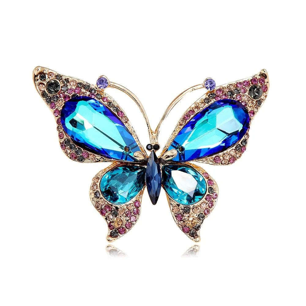 Luxury Blue Butterfly Rhinestone Alloy Brooch, Elegant Crystal Lapel Pin Corsage Suit Accessory Gift