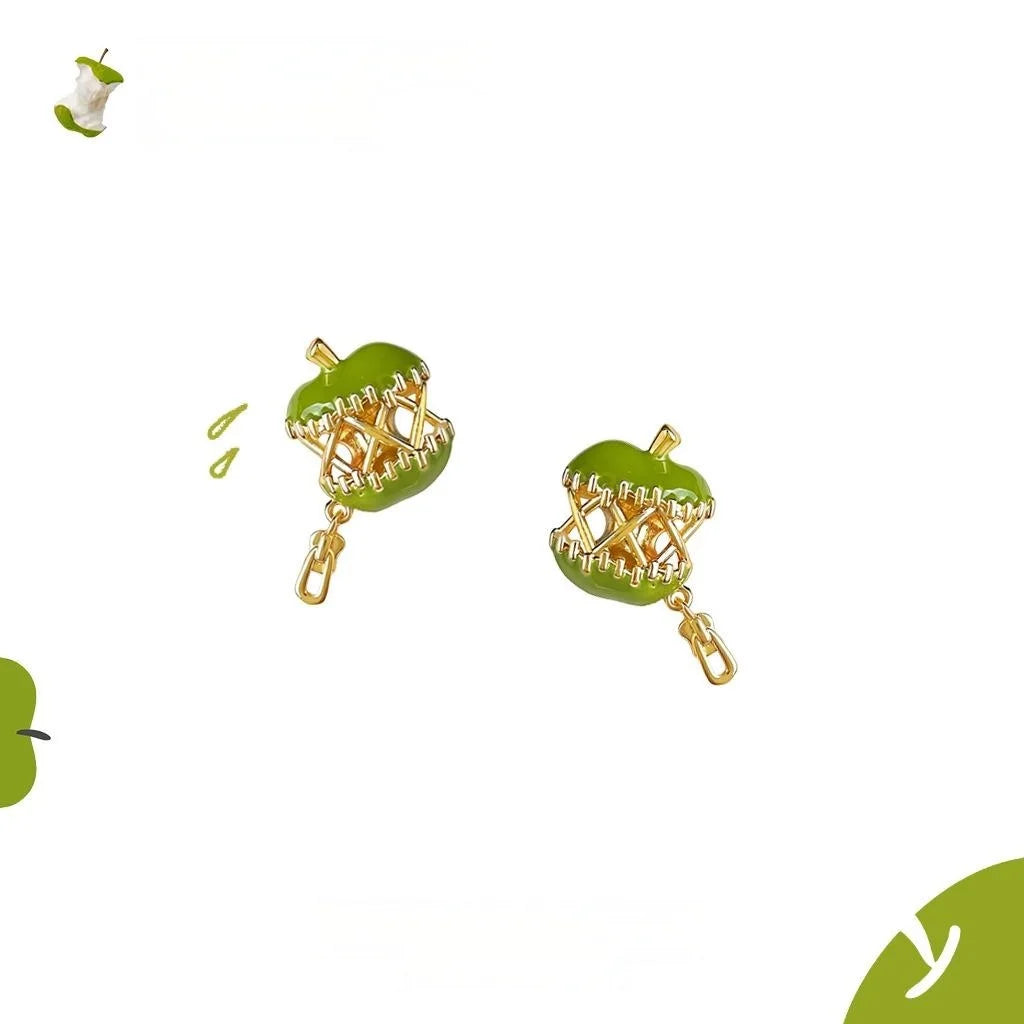 Original Green Apple Enamel Drop Earrings Eco-Friendly Copper Fresh Fruit Jewelry For Women
