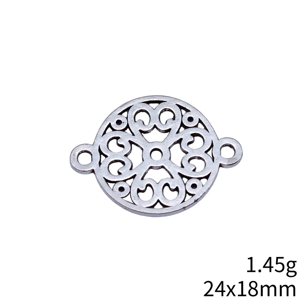24x18mm 1.45g Multicolor Zinc Alloy Hollow Floral Round Disc Connector Charm for DIY Jewelry Making