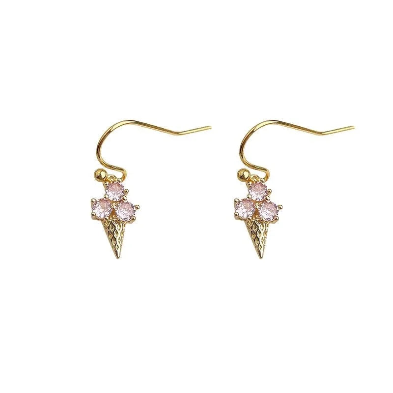 Chic Copper Micro Pave Zircon Ice Cream Cone Drop Earrings For Women
