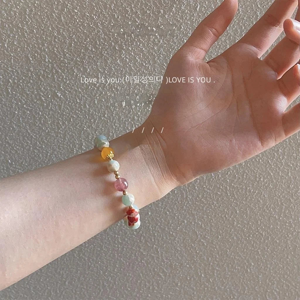 New Chinese Style Handmade Crystal Chip Beaded Copper Ring Charm Bracelet For Couples And Friends
