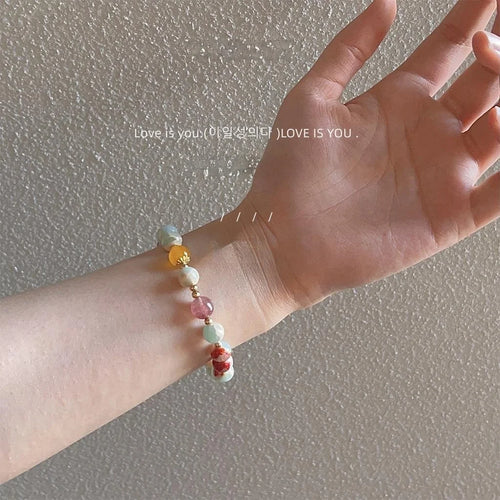 New Chinese Style Handmade Crystal Chip Beaded Copper Ring Charm Bracelet For Couples And Friends