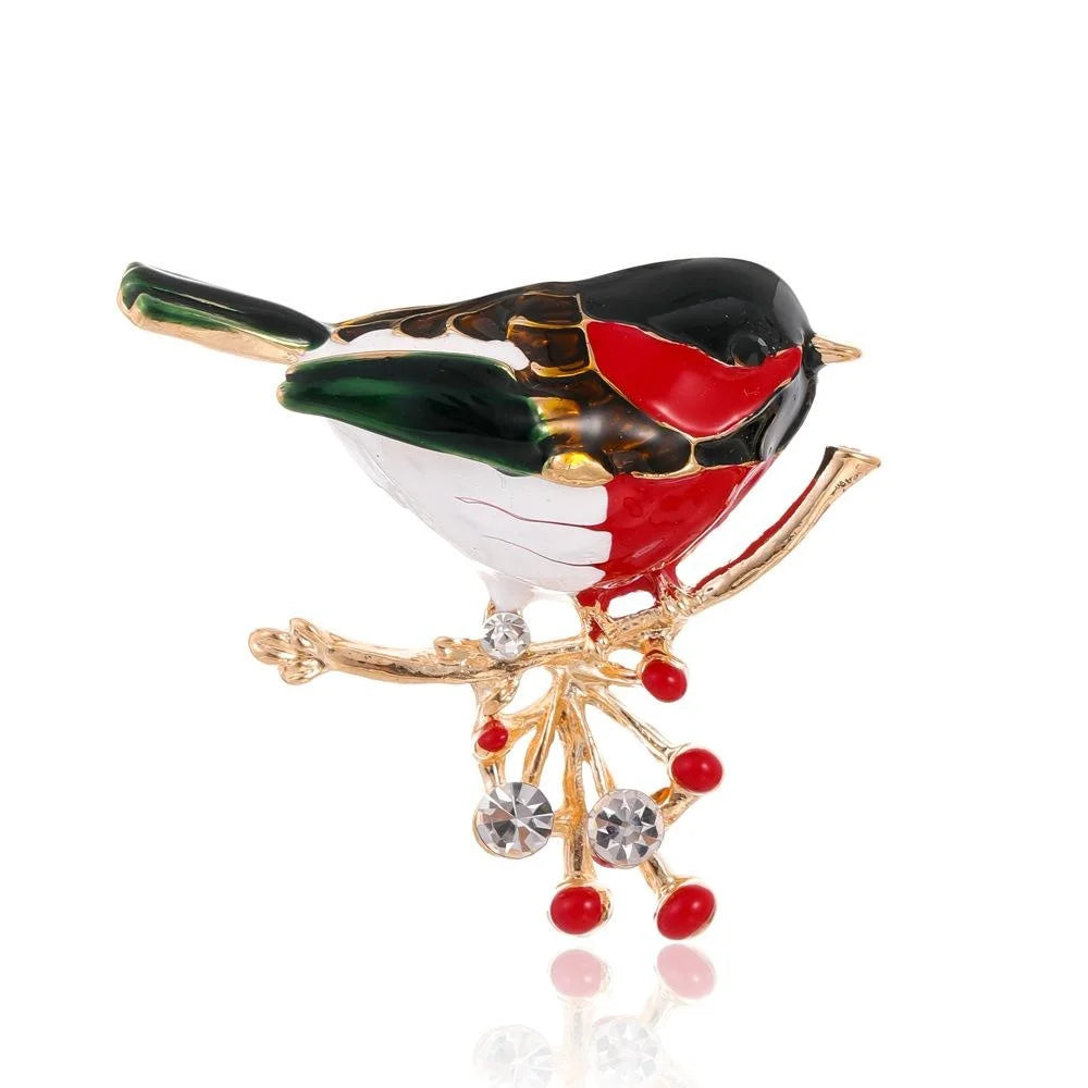 Elegant Enamel Alloy Bird On Branch Brooch With Blue Rhinestones, Women's Lapel Pin Corsage Gift