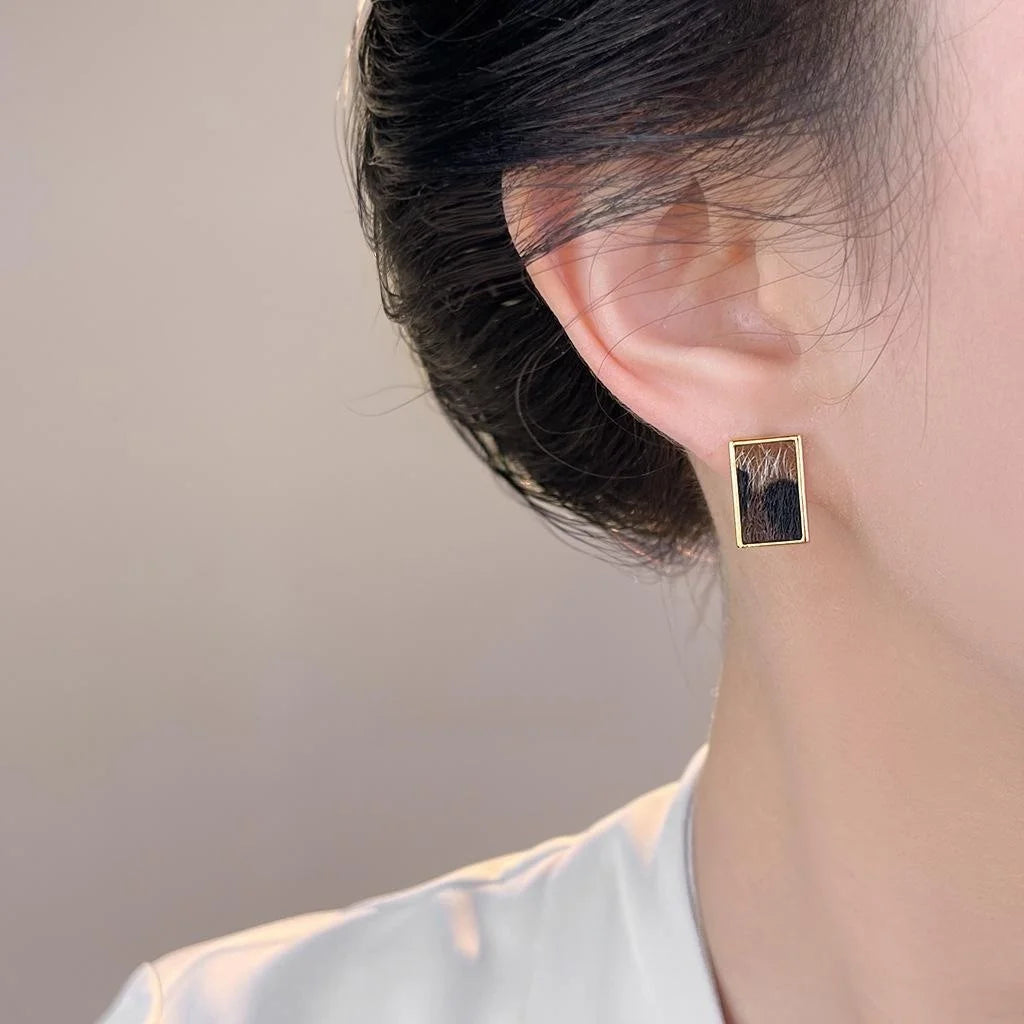 Maillard Leopard Print Flocked Geometric Rectangle Drop Earrings For Women