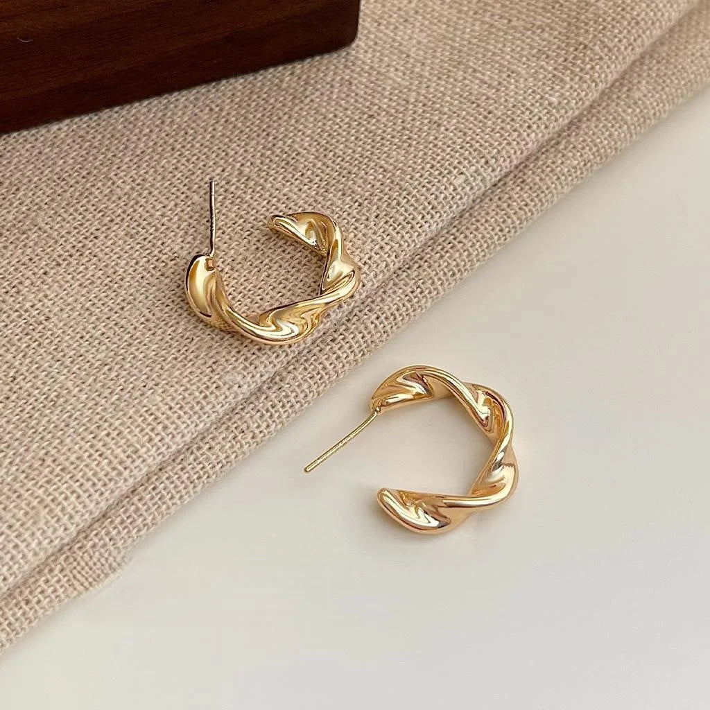 14K Plated Copper Mobius Twist Drop Earrings Minimalist Geometric Commuter Jewelry