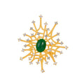 Vintage Spider Web Brooch With Green Cabochon And Rhinestones, Elegant Alloy Lapel Pin Suit Accessory