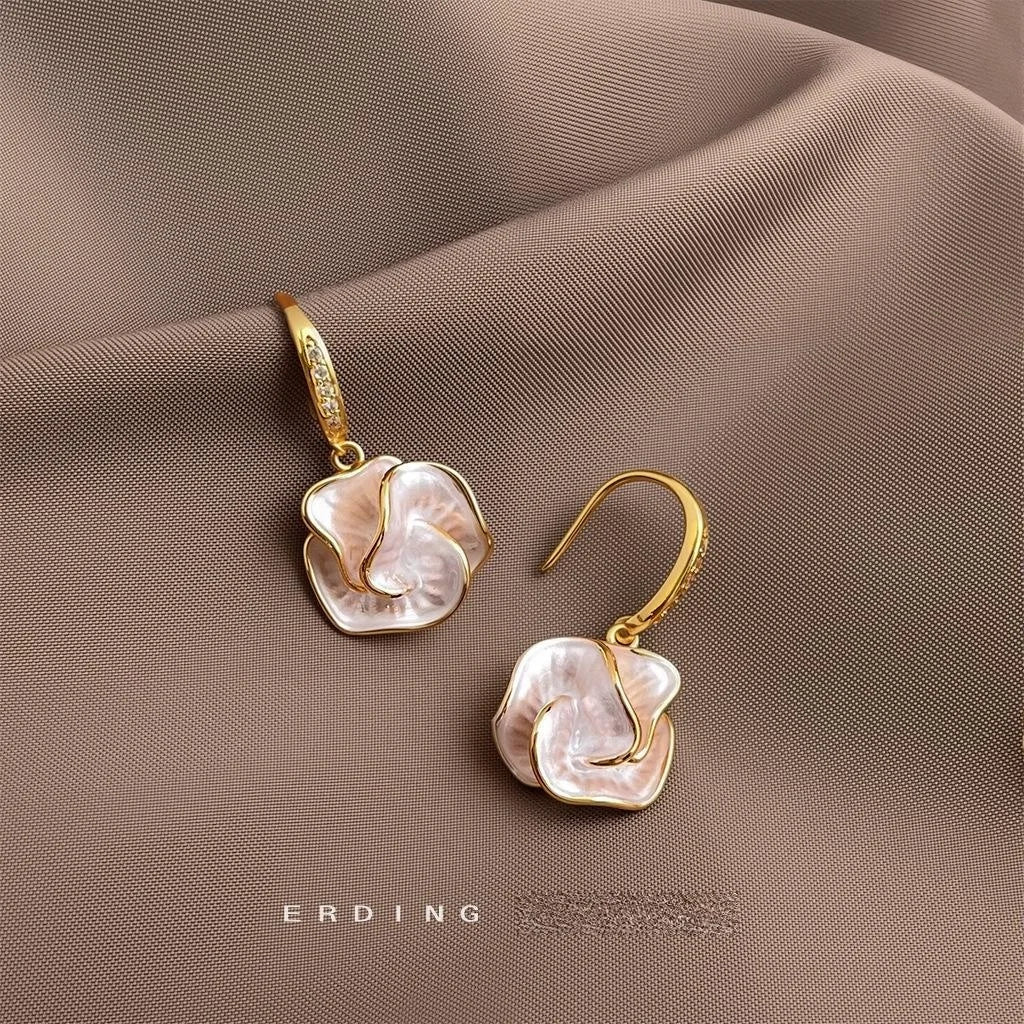 Elegant Handmade Thin Coated Copper Flower Drop Earrings For Women
