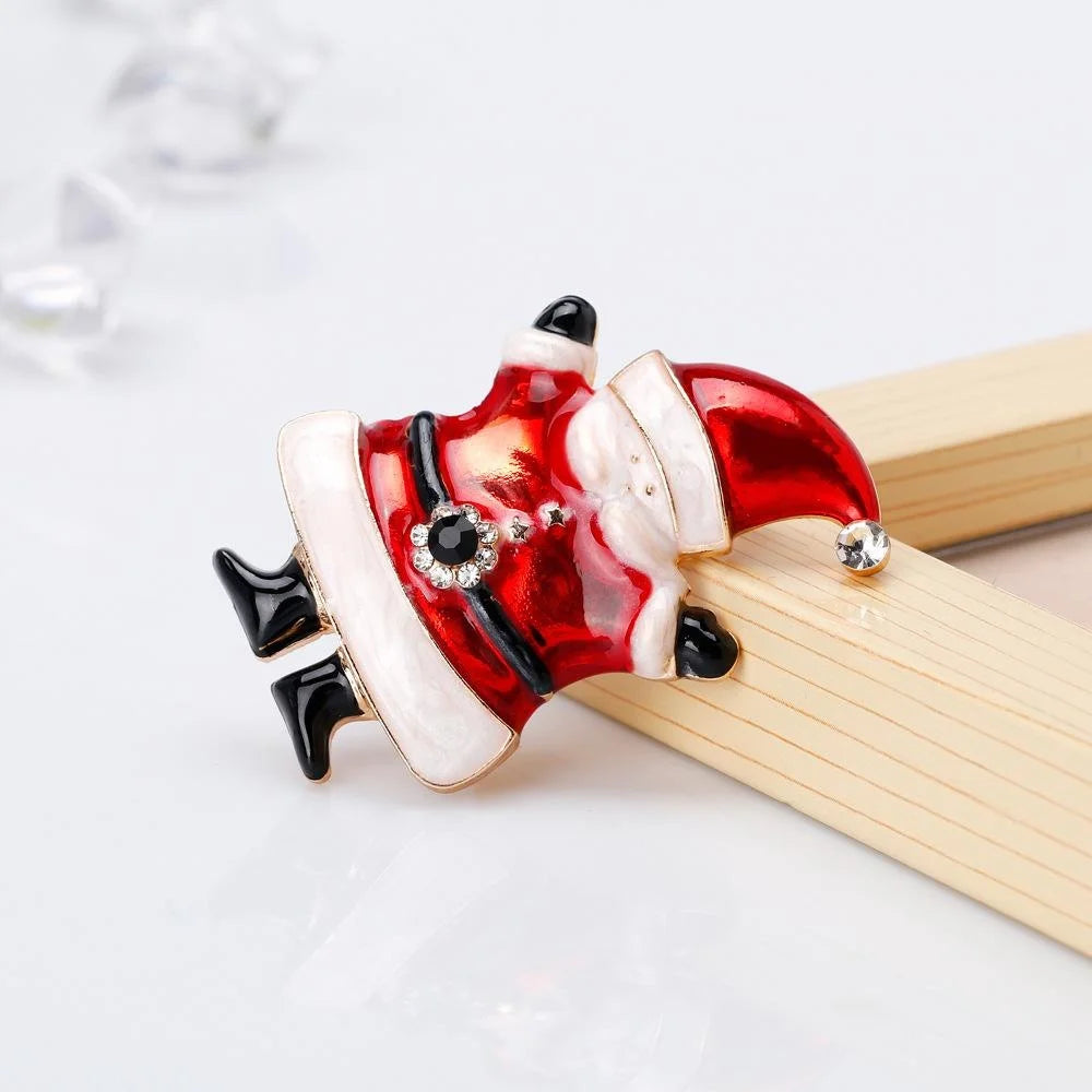 Cute Christmas Tree Santa Snowman Enamel Rhinestone Alloy Brooch Lapel Pin Corsage Holiday Gift