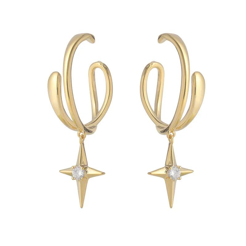 Elegant Silver Alloy Star Zircon Ear Cuff Hoop Stud & Clip On No Piercing French Earrings