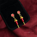 Chinese Style Red Enamel Glazed Gourd Tanghulu Flower Drop Earrings With Copper Body