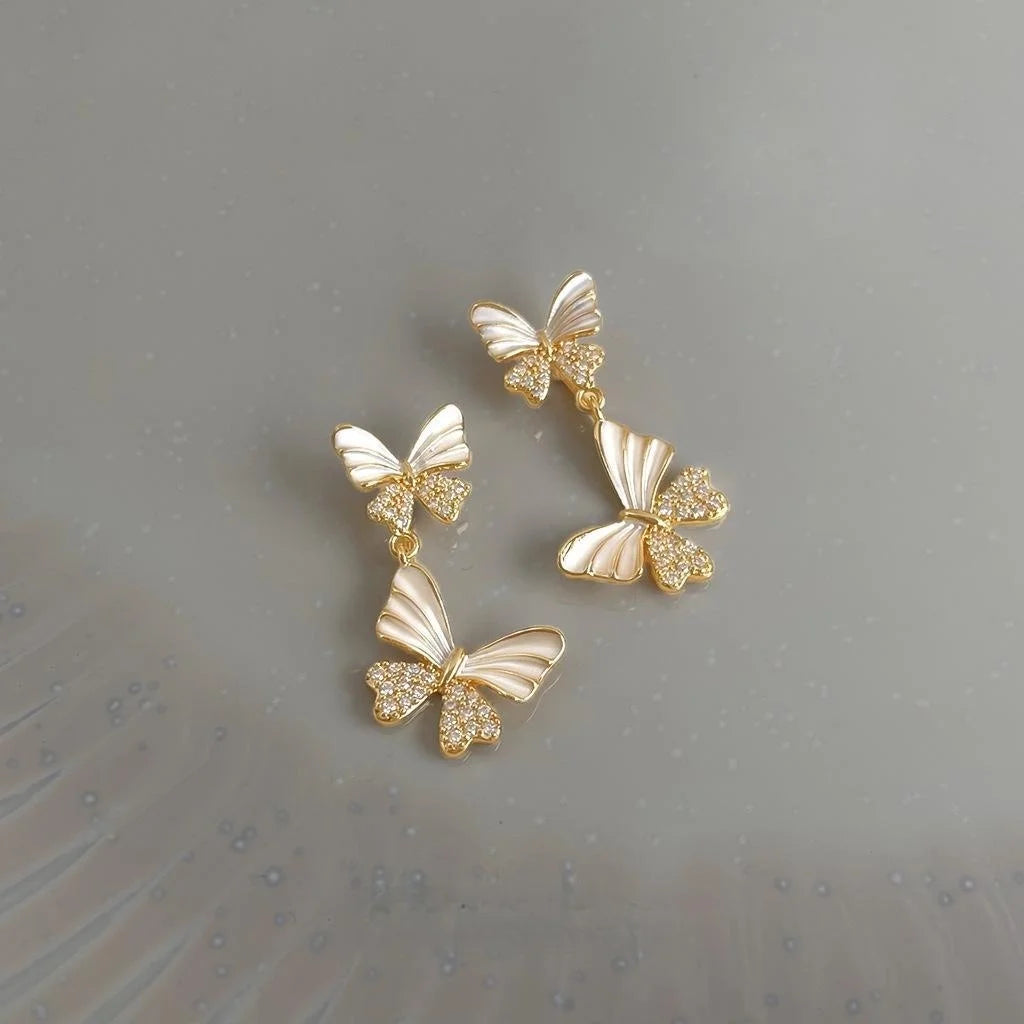 Sweet Style Copper Butterfly Zircon Handmade Drop Earrings, Elegant Versatile Jewelry