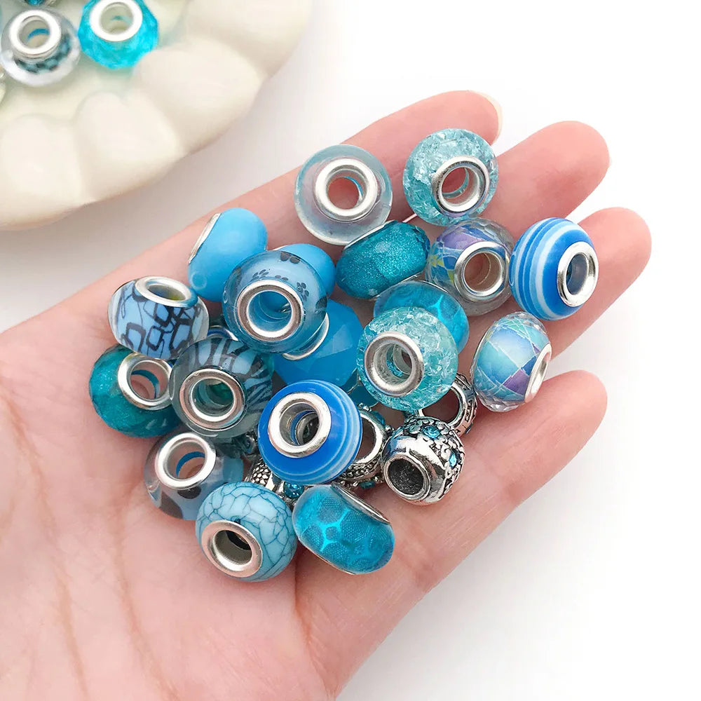 Lake Blue Resin Rhinestone Large Hole Loose Beads for Bracelet Necklace DIY