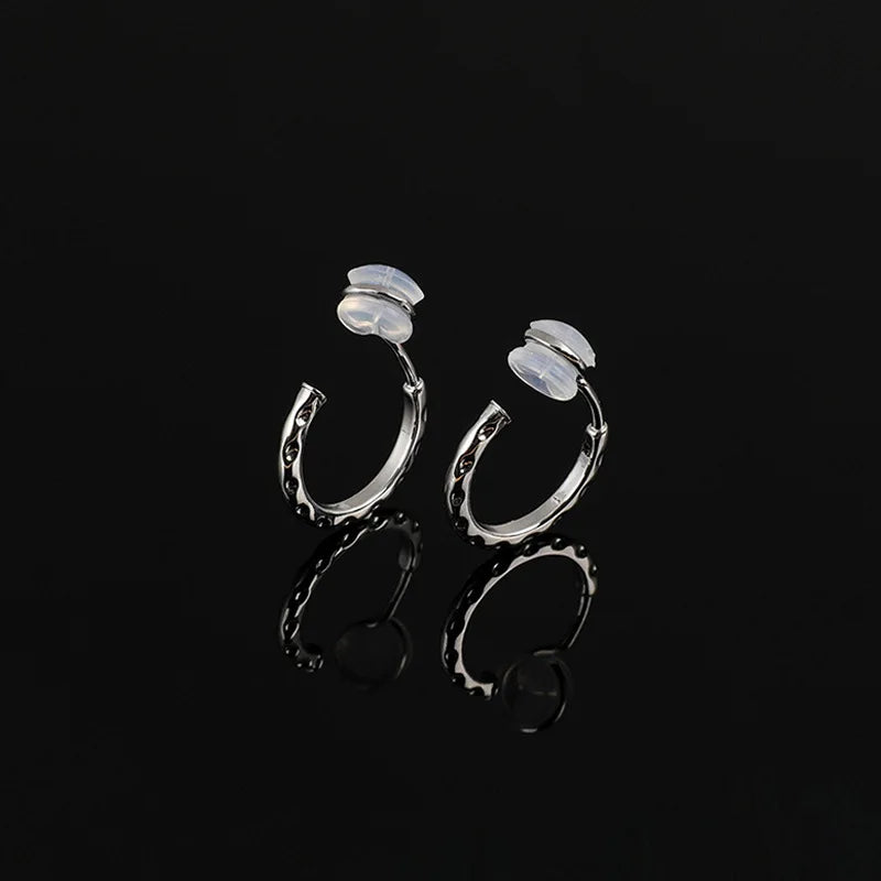 Minimalist Silver Alloy Small Hoop Silicone Pad Stud & Clip On No Piercing Korean Casual Earrings