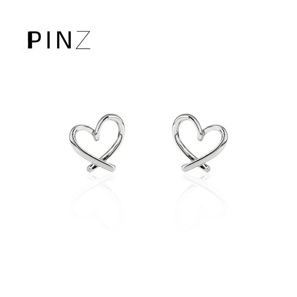 18K Gold Plated Copper Hollow Heart Stud Earrings Minimalist Geometric Line Jewelry