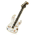 Vintage Guitar Brooch With Mother Of Pearl Shell And Rhinestone, Unisex Instrument Lapel Pin Suit Accessory