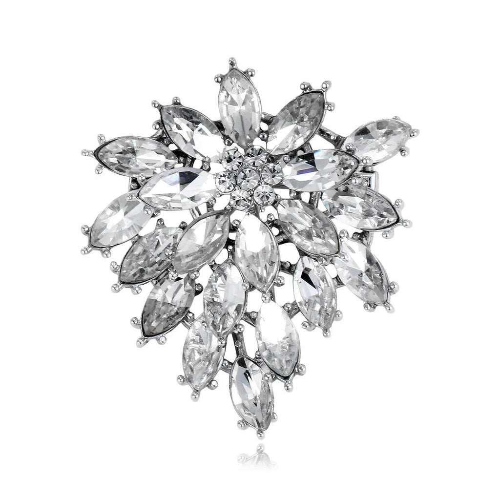 Luxury Firework Flower Rhinestone Brooch In Silver Alloy, Elegant Women's Lapel Pin Suit Accessory