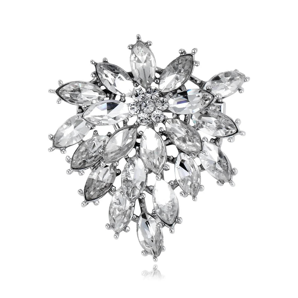 Luxury Firework Flower Rhinestone Brooch In Silver Alloy, Elegant Women's Lapel Pin Suit Accessory