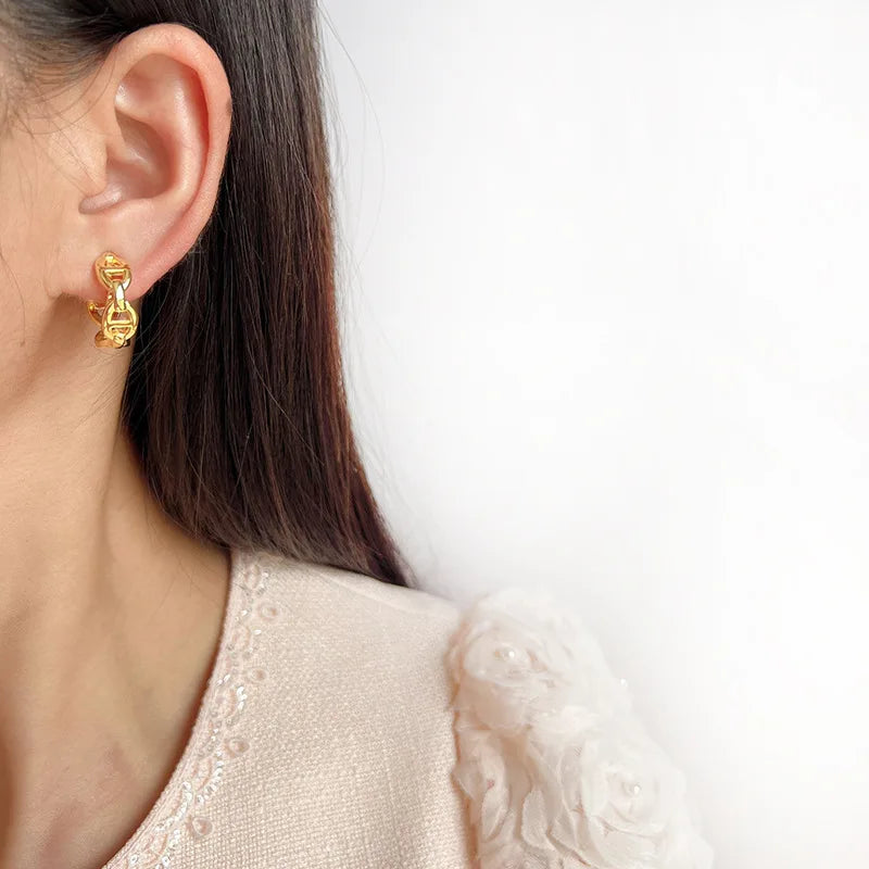 Elegant Gold Alloy Smooth Pig Nose Spiral Disc Stud & Clip On No Piercing Commuter Hoop Earrings