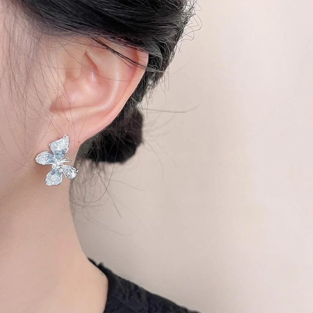 Copper Glass Crystal Gradient Butterfly Drop Earrings Forest Style Zircon Paved Jewelry