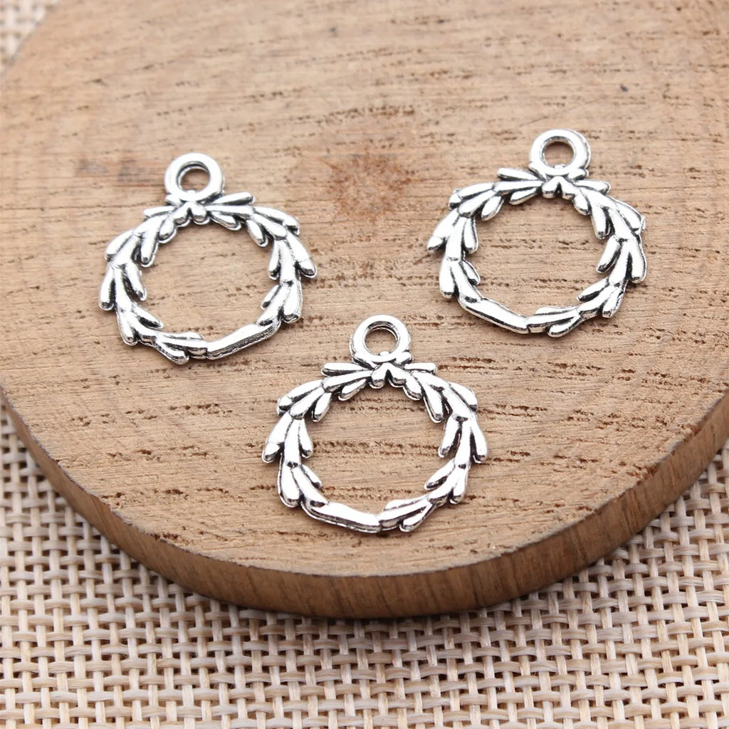 18x16mm 0.54g Antique Silver Zinc Alloy Olive Branch Ring Charm Pendant for DIY Jewelry Making