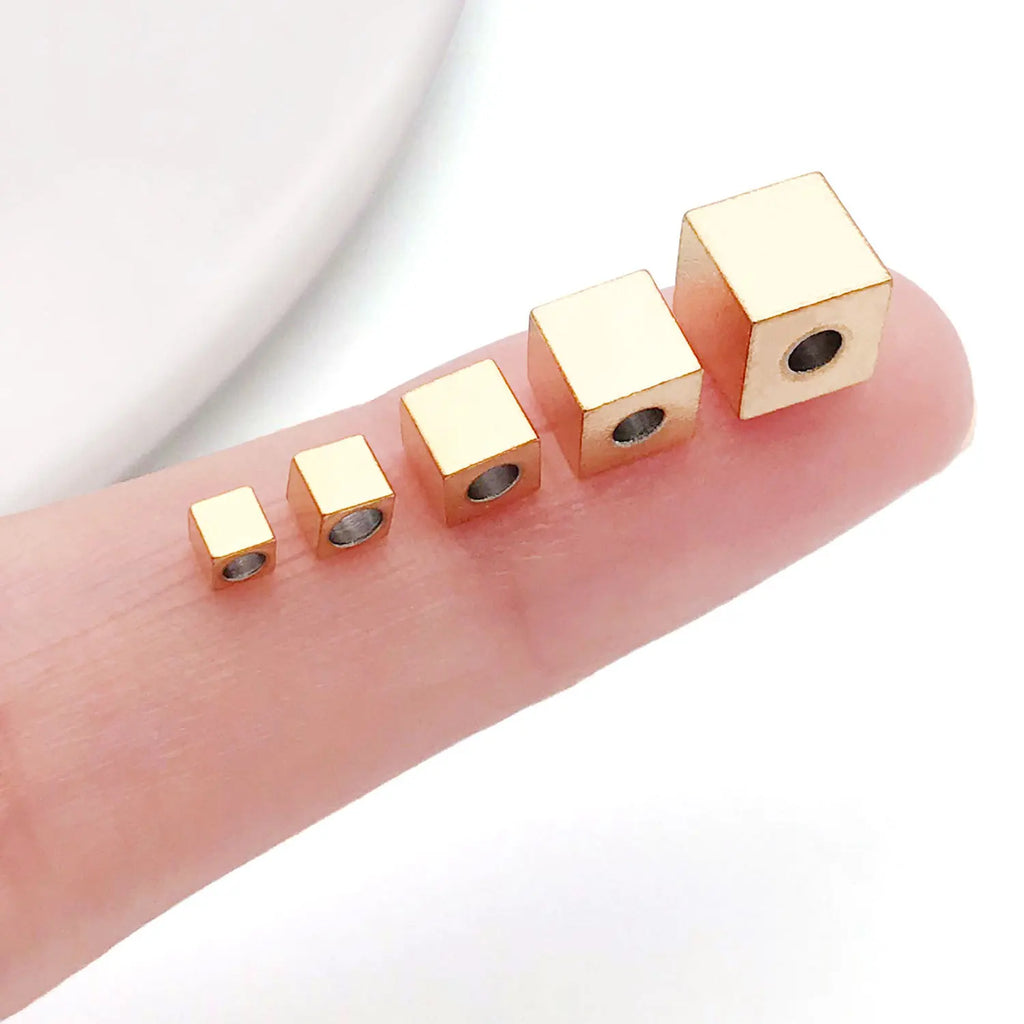 Gold Stainless Steel Square Spacer Cube Beads with Through Hole for DIY Bracelet Necklace