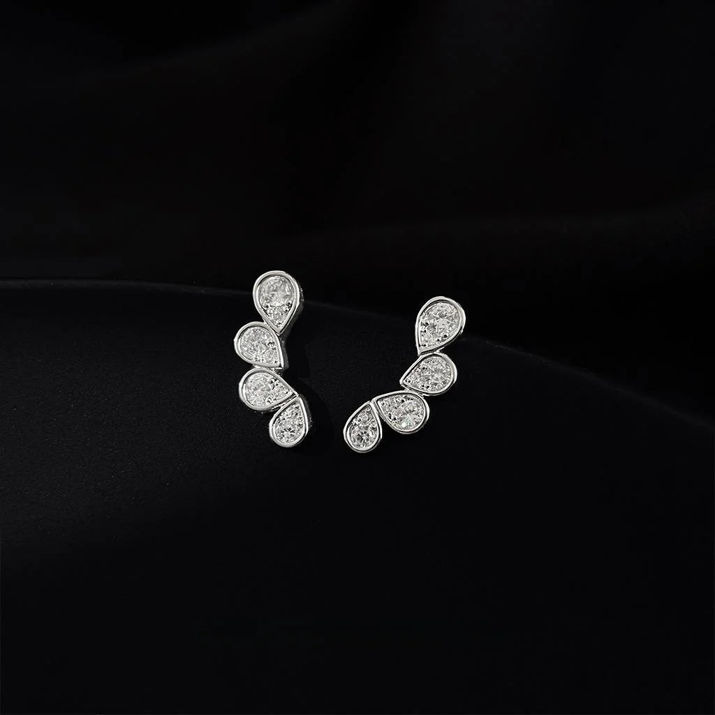 Minimalist Copper Teardrop Flower Petal Micro Pave Zircon Drop Earrings