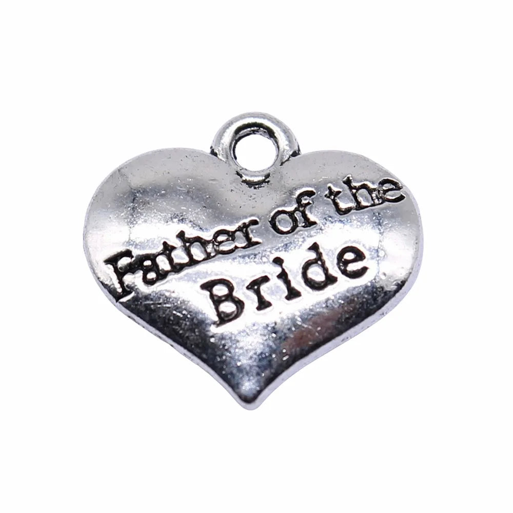 14x15mm 1.8g Antique Silver Zinc Alloy Father of the Bride Heart Charm Pendant for Wedding Jewelry