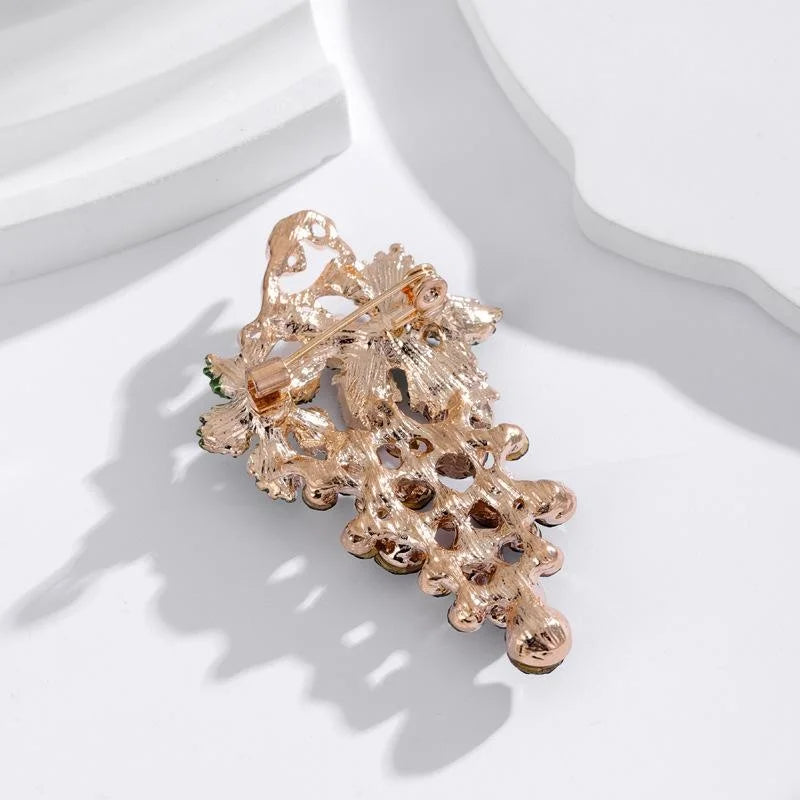 Elegant Purple Rhinestone Grape Brooch With Green Leaf Alloy Lapel Pin, Luxury Corsage Suit Accessory