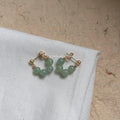 Fresh Forest Green Aventurine Round Geometric Copper Stud Earrings For Women