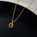 14K Gold Plated Copper Tiger Eye Stone Oval Geometric Clavicle Necklace For Women