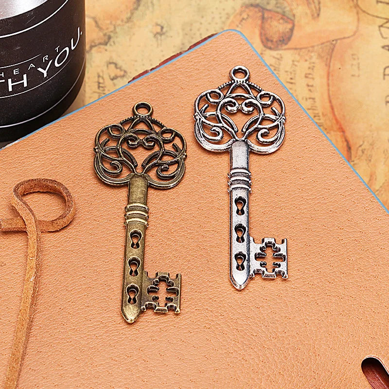 62x22MM Antique Silver Zinc Alloy Floral Key Charm Pendant for DIY Necklace Bracelet Jewelry Making