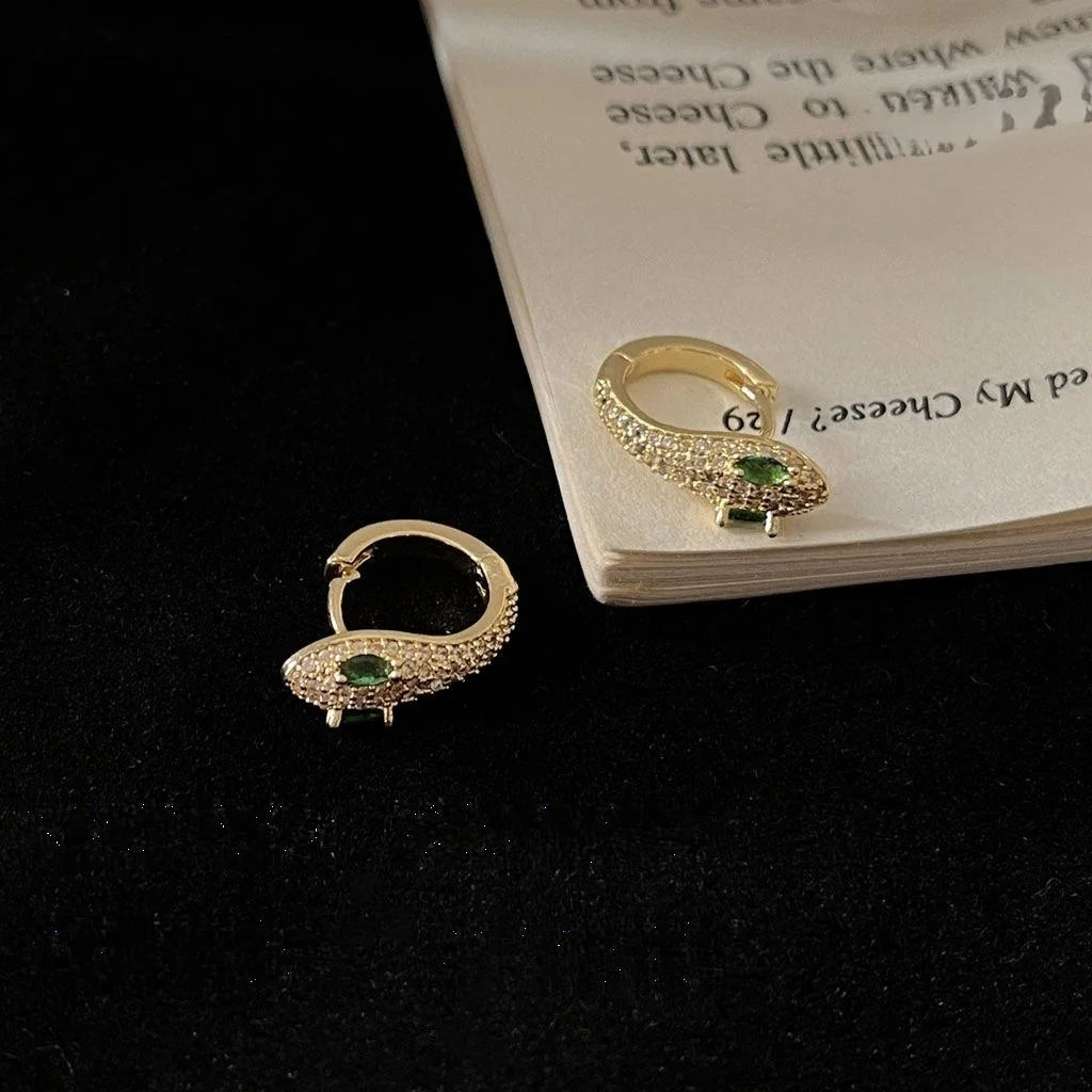 14K Gold Plated Copper Snake Drop Earrings With Micro Pave Zircon Luxury Animal Jewelry
