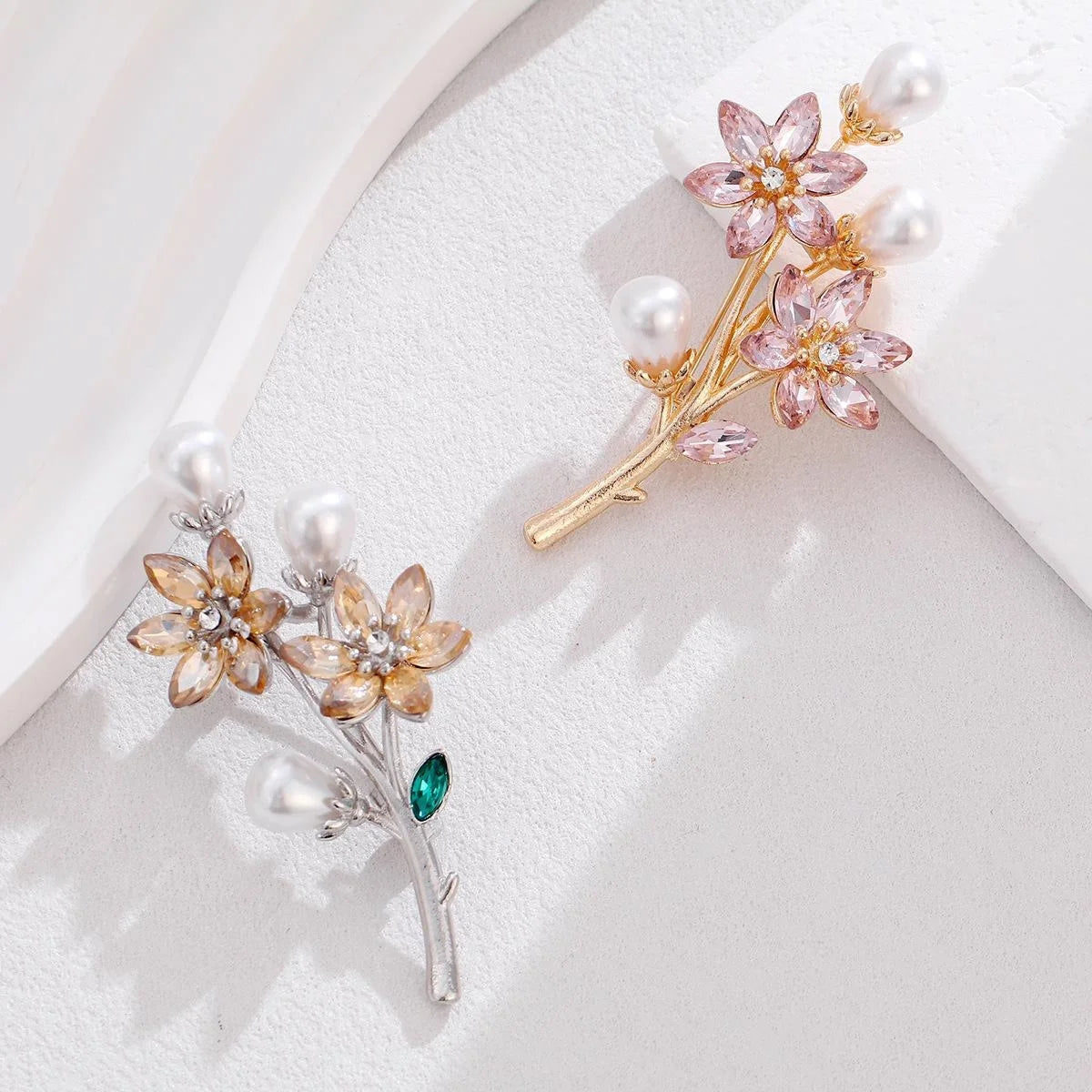 Elegant Sakura Flower Brooch With Faux Pearl Rhinestone Alloy Branch, Luxury Lapel Pin Corsage Suit Accessory Gift