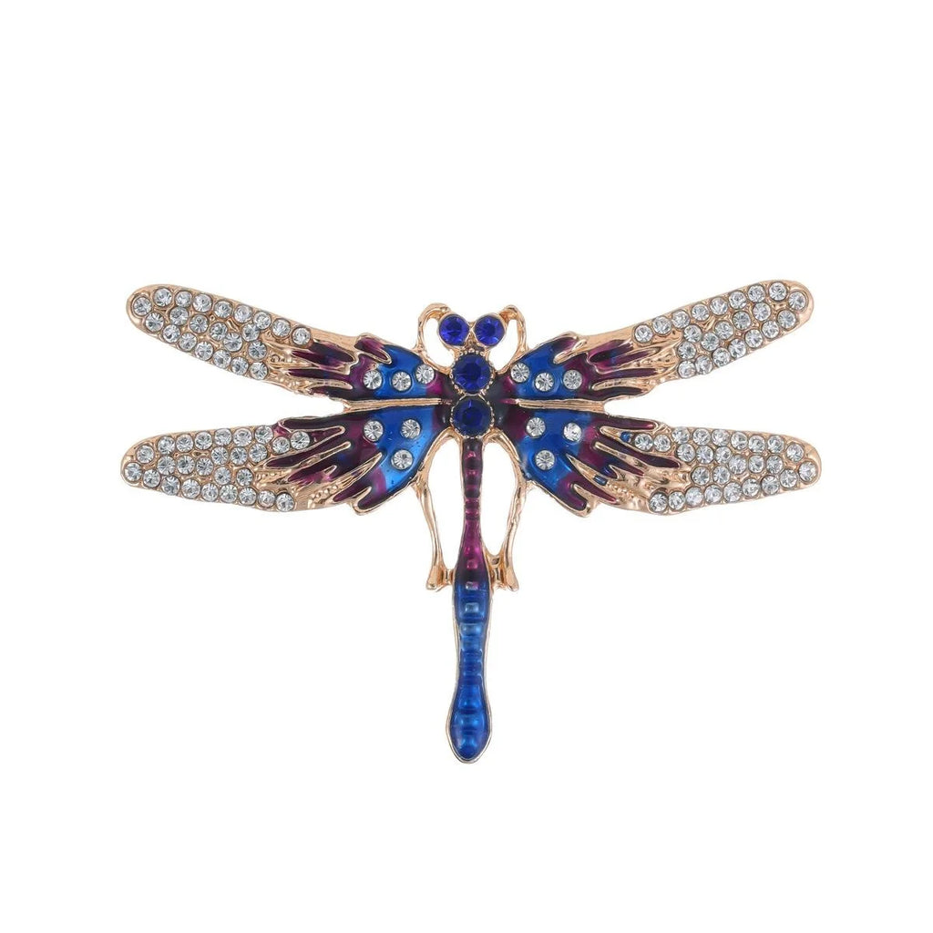 Elegant Blue Enamel Dragonfly Brooch With Rhinestone Alloy Wings, Luxury Lapel Pin Corsage Gift