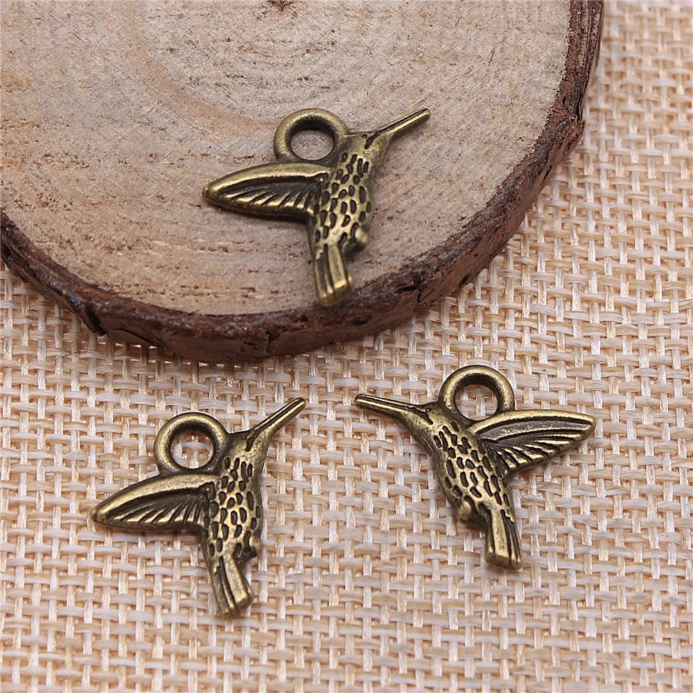 19x15mm 1.5g Multicolor Zinc Alloy Hummingbird Bird Charm Pendant for DIY Necklace Bracelet Jewelry Making