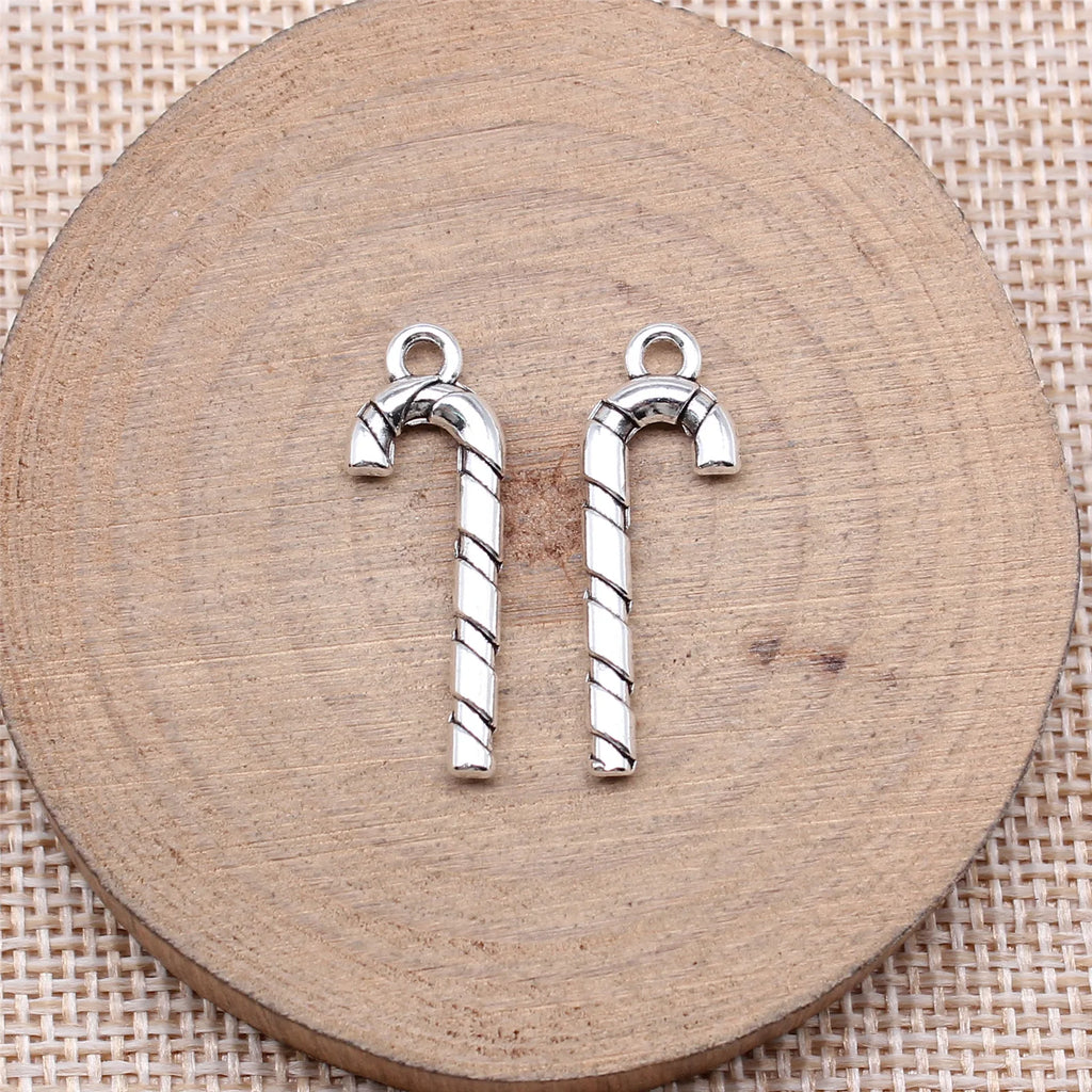 27x9mm 1.1g Antique Silver Zinc Alloy Christmas Cane Charm Pendant for DIY Holiday Jewelry Making