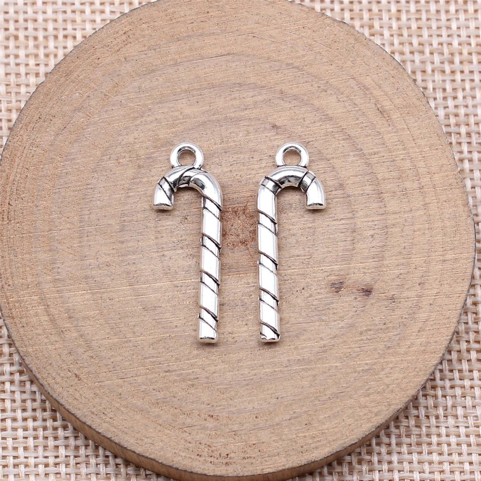 27x9mm 1.1g Antique Silver Zinc Alloy Christmas Cane Charm Pendant for DIY Holiday Jewelry Making