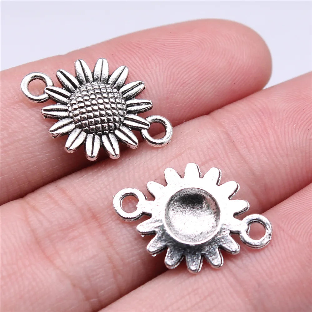 21x15mm 1.1g Antique Silver Zinc Alloy Sunflower Connector Charm Pendant for DIY Jewelry Making