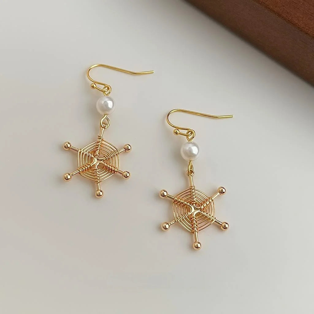 Original Handmade Dreamcatcher Drop Earrings Glass Pearl Copper Geometric Round Line Style