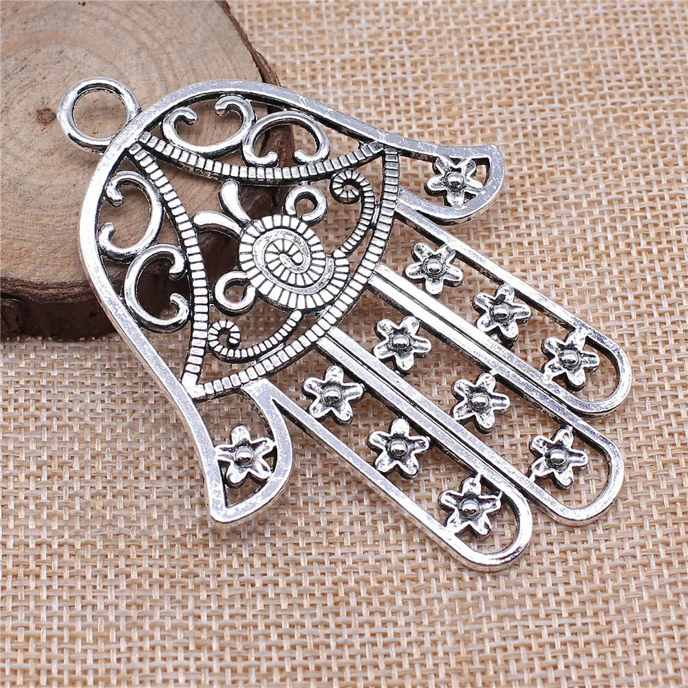 85x62mm 18.5g Zinc alloy Hollow Flower Hamsa Hand charm pendant for DIY necklace jewelry making