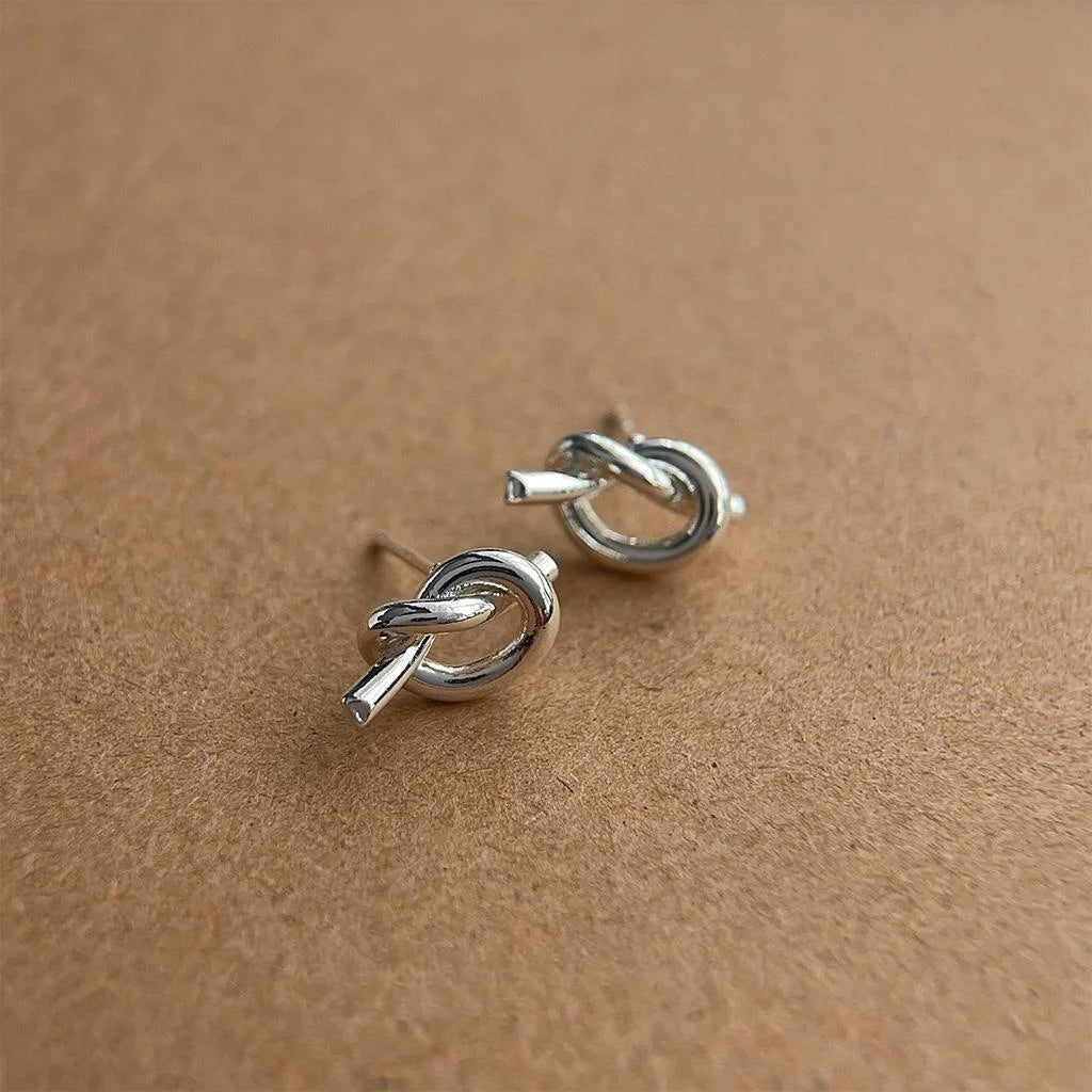 Minimalist Copper Rope Knot Stud Earrings, Smooth Metal Geometric Commuter Jewelry