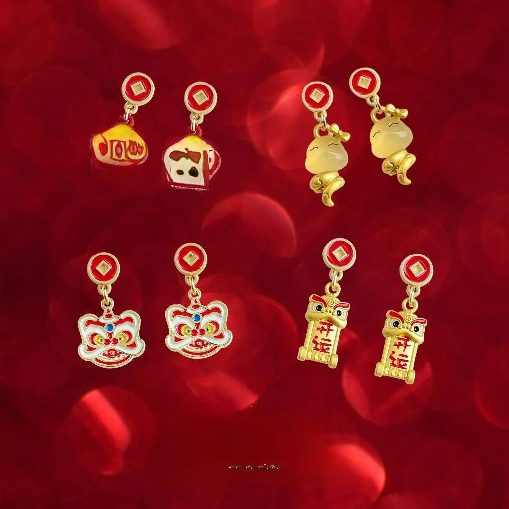 Copper Snake Zodiac Drop Earrings New Chinese Style Festive Lunar New Year Jewelry