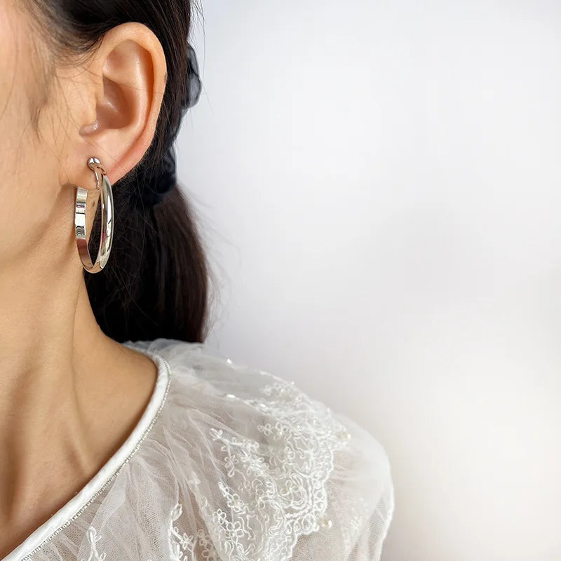 Elegant Smooth Round Alloy Hoop Stud & Clip On No Piercing Minimalist Metal Circle Earrings