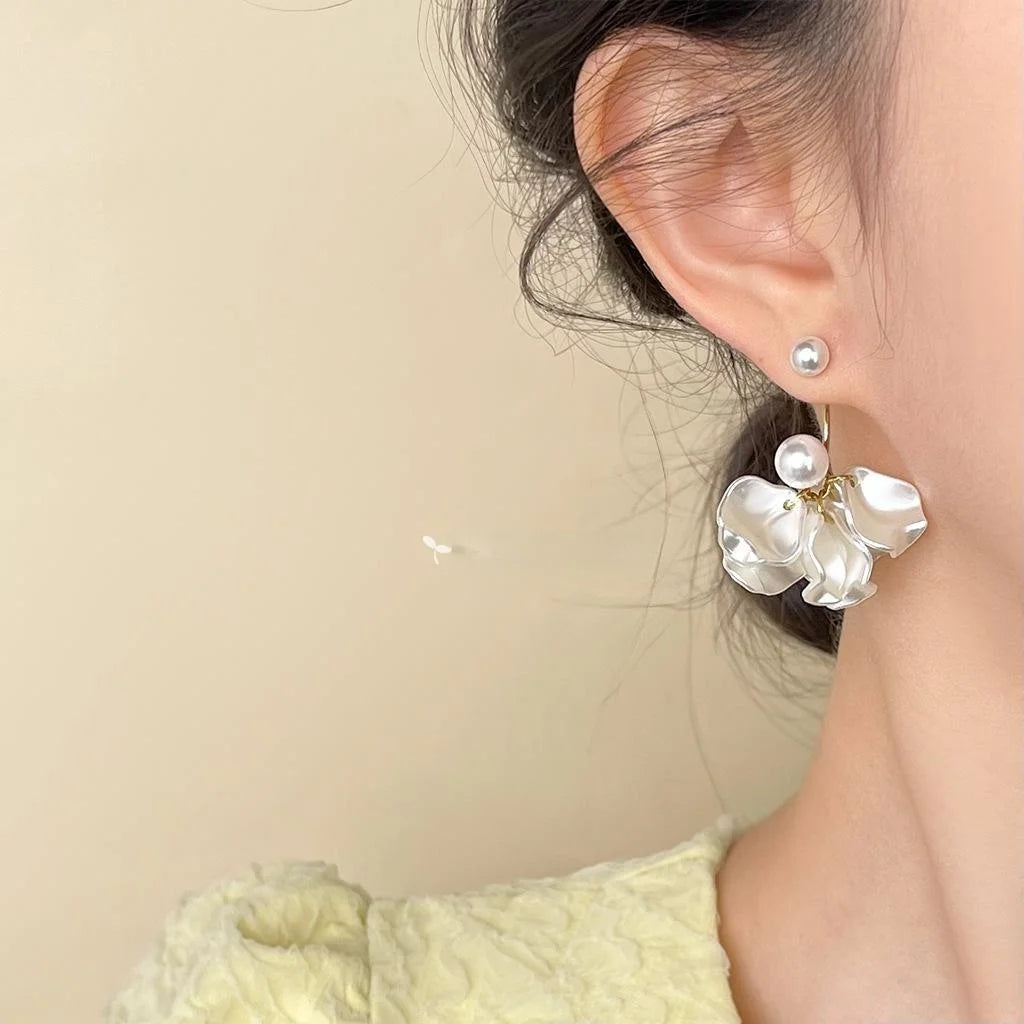 Sweet Forest Style Handmade 3D Flower Drop Earrings With High Gloss Pearl Resin Copper Design