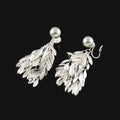 Elegant Silver Alloy Wheat Leaf Tassel Gray Pearl Stud & Clip On No Piercing Face Slimming Earrings